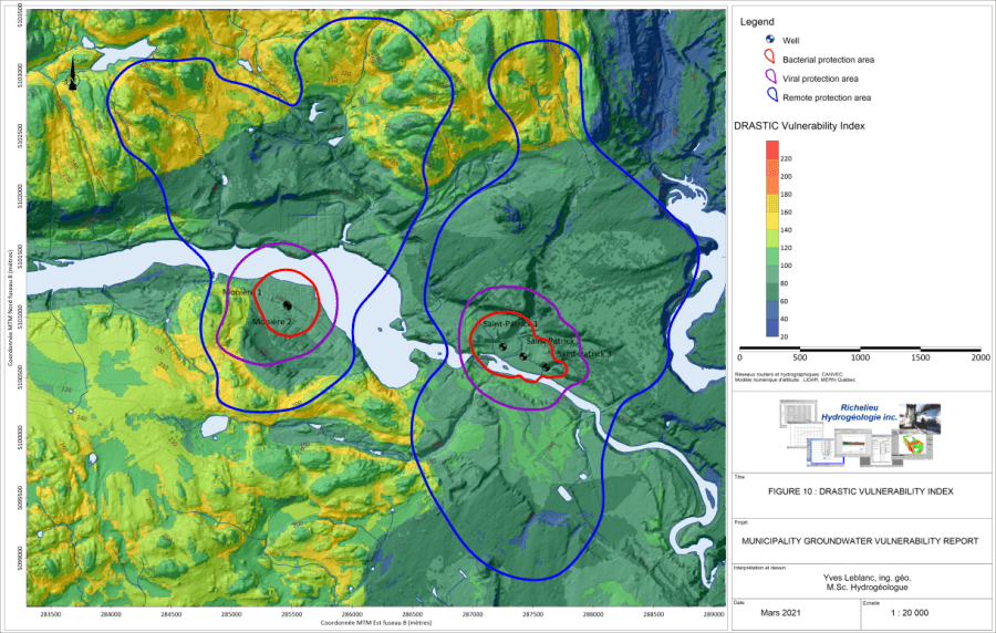 Finished report created by Richelieu Hydrogeologie Inc in Surfer