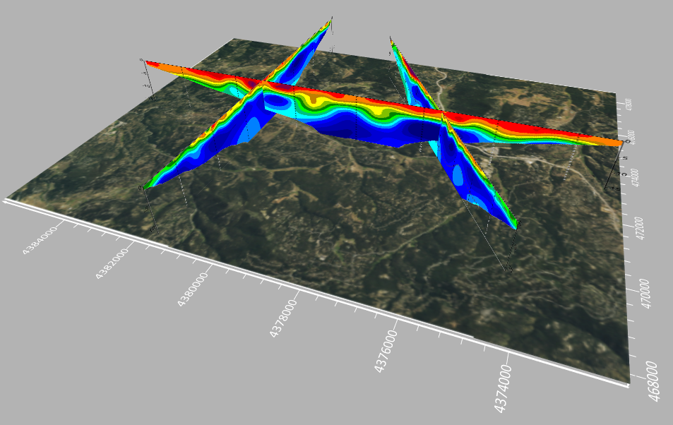 This 3D visualization shows geophysical data at depth. 