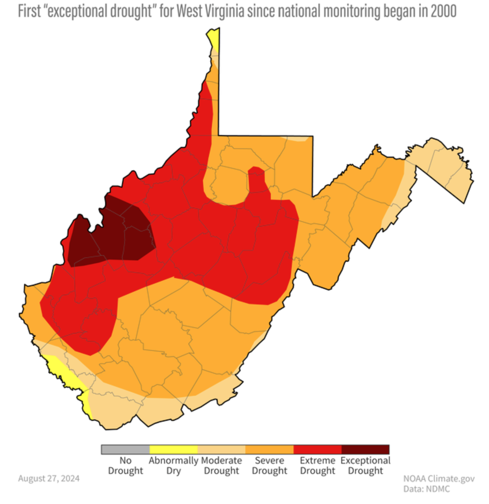 This map doesn't include satellite imagery, but it clearly communicates the gravity of the WV drought.