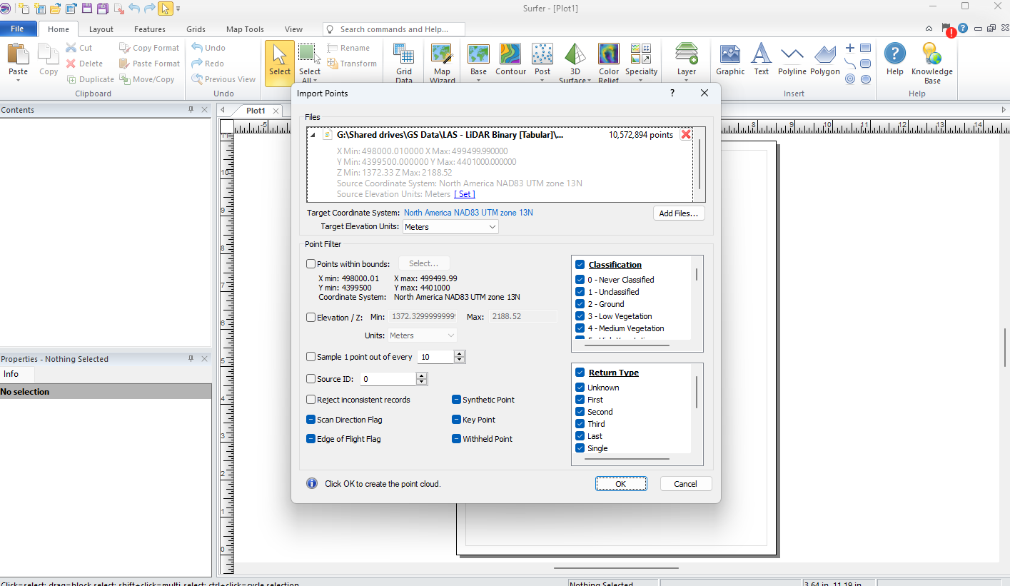 Import filters can help finetune your data. This makes gridding LiDAR data easier.