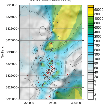 Contour maps help geologists discover copper concentrations.