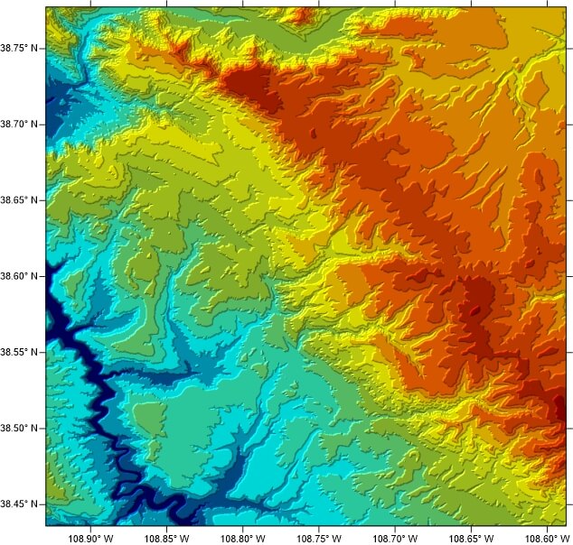 This color relief map is a great example of a 2D map. 